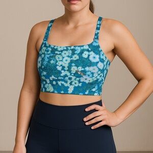 Aerie Blue Floral Square Neck Sports Bra | Size Large | NEW